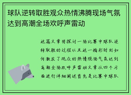 球队逆转取胜观众热情沸腾现场气氛达到高潮全场欢呼声雷动